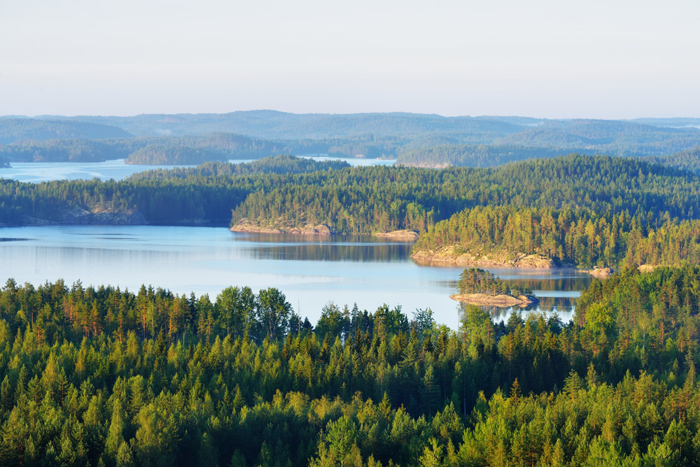 landscape of saimaa lake from above in Finland